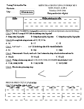 Đề kiểm tra chất lượng cuối học kì I môn Toán Lớp 4+5 - Năm học 2015-2016 - Trường Tiểu học Gia Tân